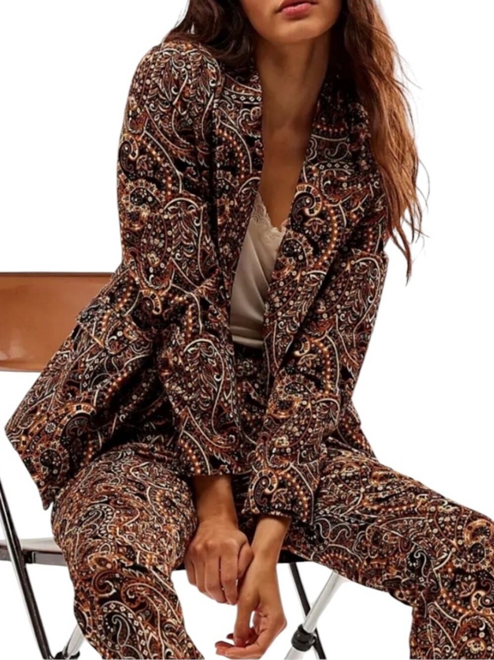 New Driftwood Velvet Jacquard Paisley 70’s Style Blazer Size XS